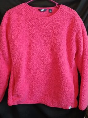 Lands' End Plush Crewneck Sweater in Bright Pink